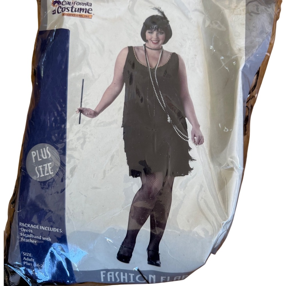 California Costumes Fashion Flapper Plus Size Black Fringe Dress Headband Set